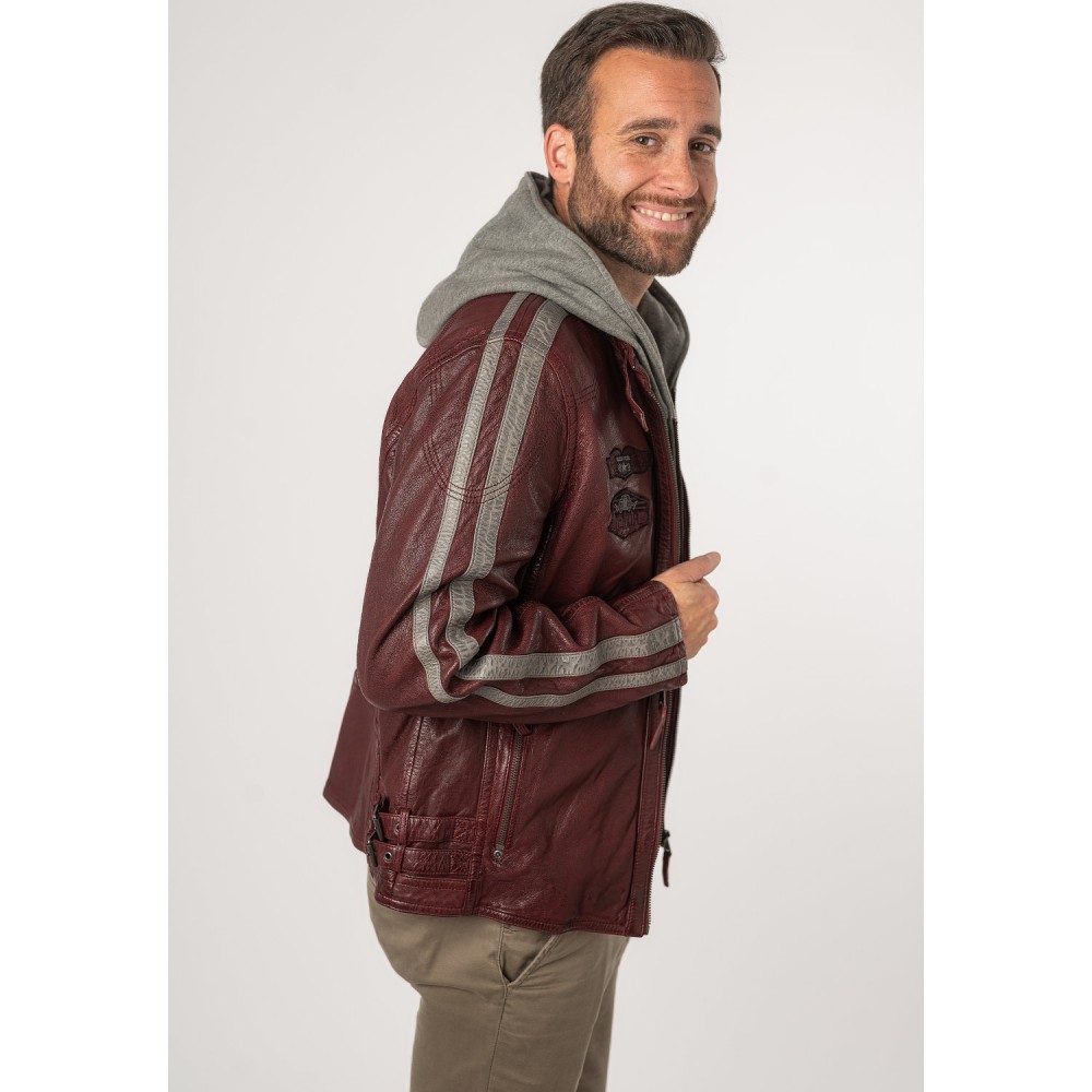 Geaca de Piele Barbati Mauritius Rosu Inchis MMAlecso - readytowear