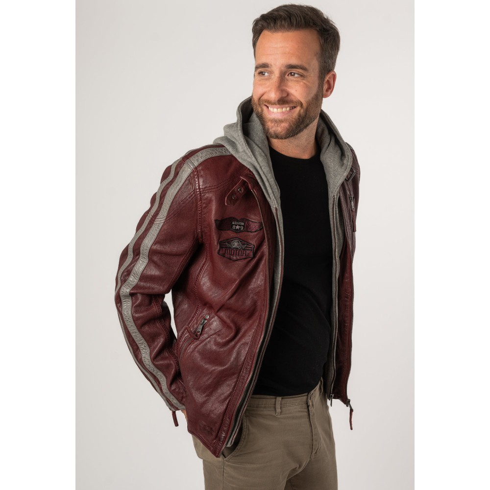 Geaca de Piele Barbati Mauritius Rosu Inchis MMAlecso - readytowear