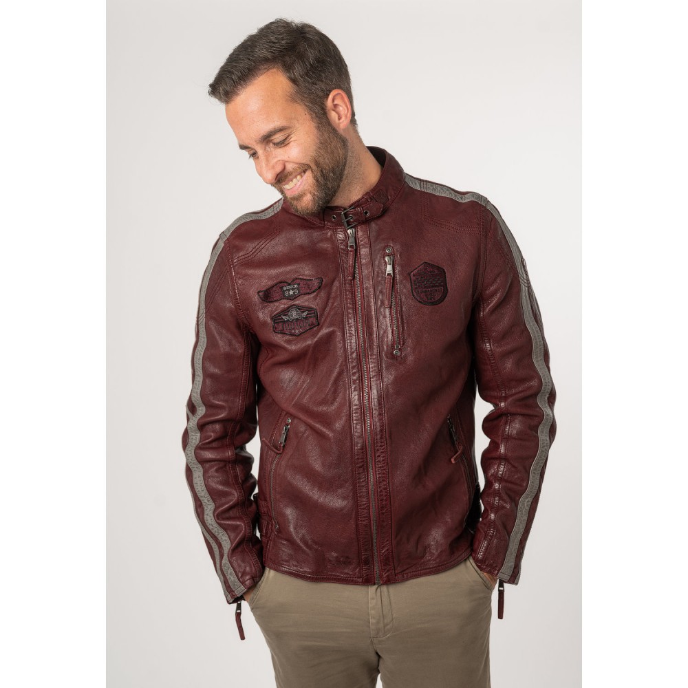 Geaca de Piele Barbati Mauritius Rosu Inchis MMAlecso - readytowear