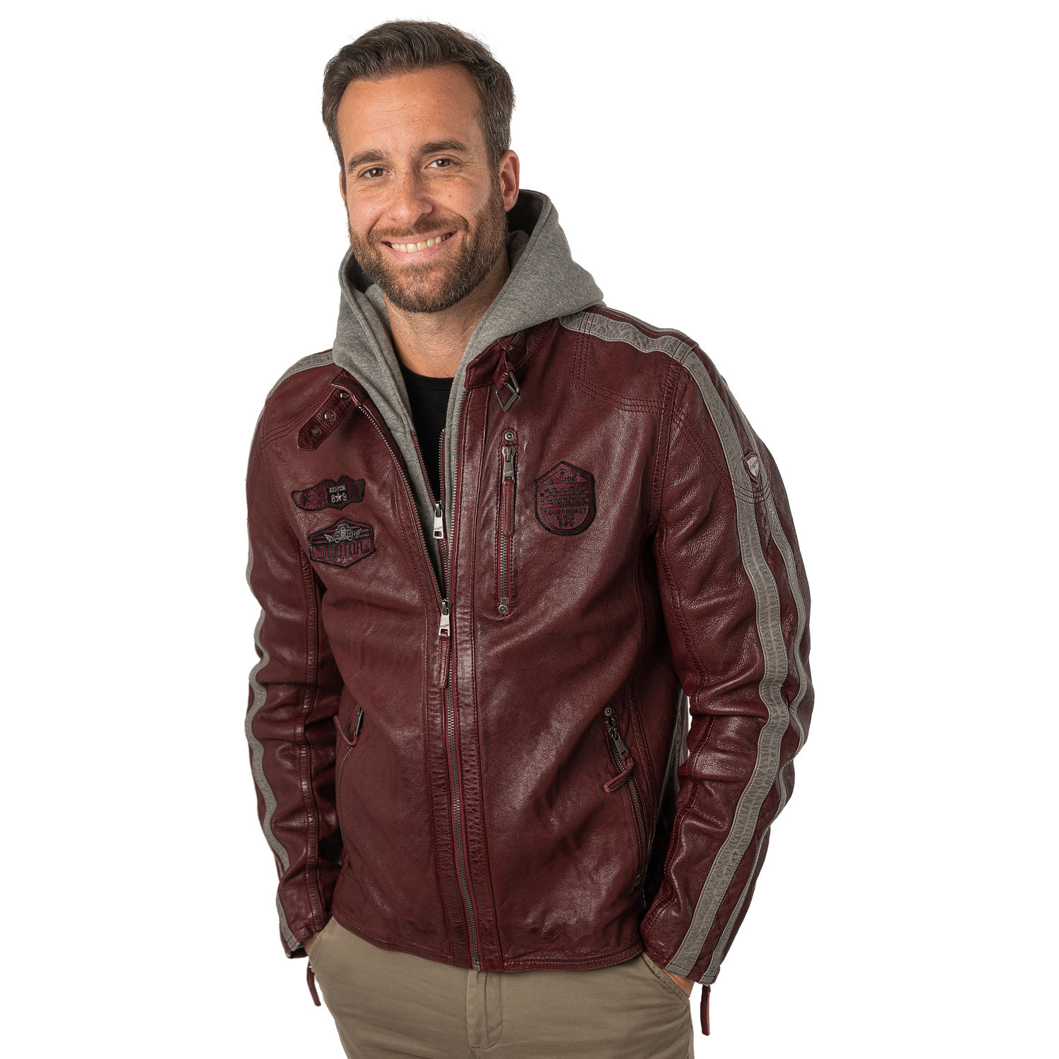 Geaca de Piele Barbati Mauritius Rosu Inchis MMAlecso – Geci de Piele