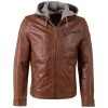 geacă de piele coniac închis bărbați Mauritius MMBarlo cu glugă detașabilă stil biker