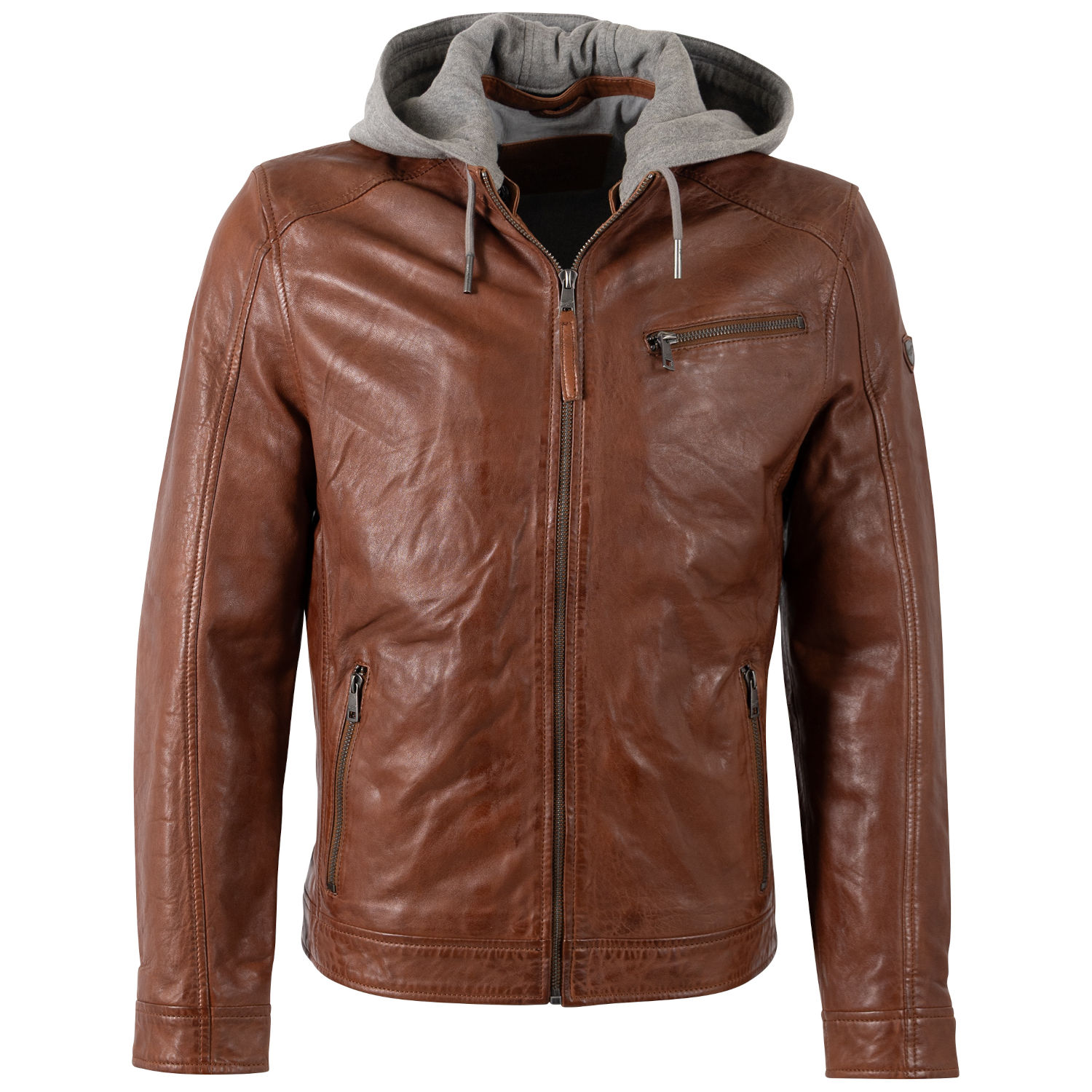 geacă de piele coniac închis bărbați Mauritius MMBarlo cu glugă detașabilă stil biker