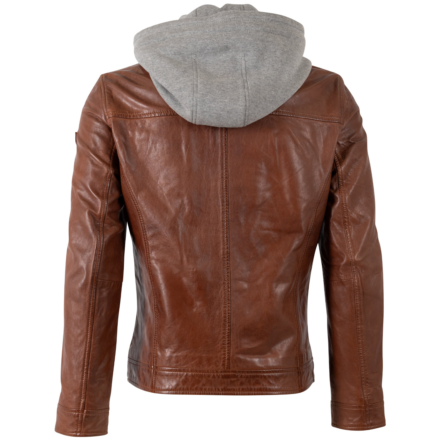 geacă de piele coniac închis bărbați Mauritius MMBarlo cu glugă detașabilă stil biker