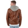 geacă de piele coniac închis bărbați Mauritius MMBarlo cu glugă detașabilă stil biker