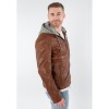 geacă de piele coniac închis bărbați Mauritius MMBarlo cu glugă detașabilă stil biker