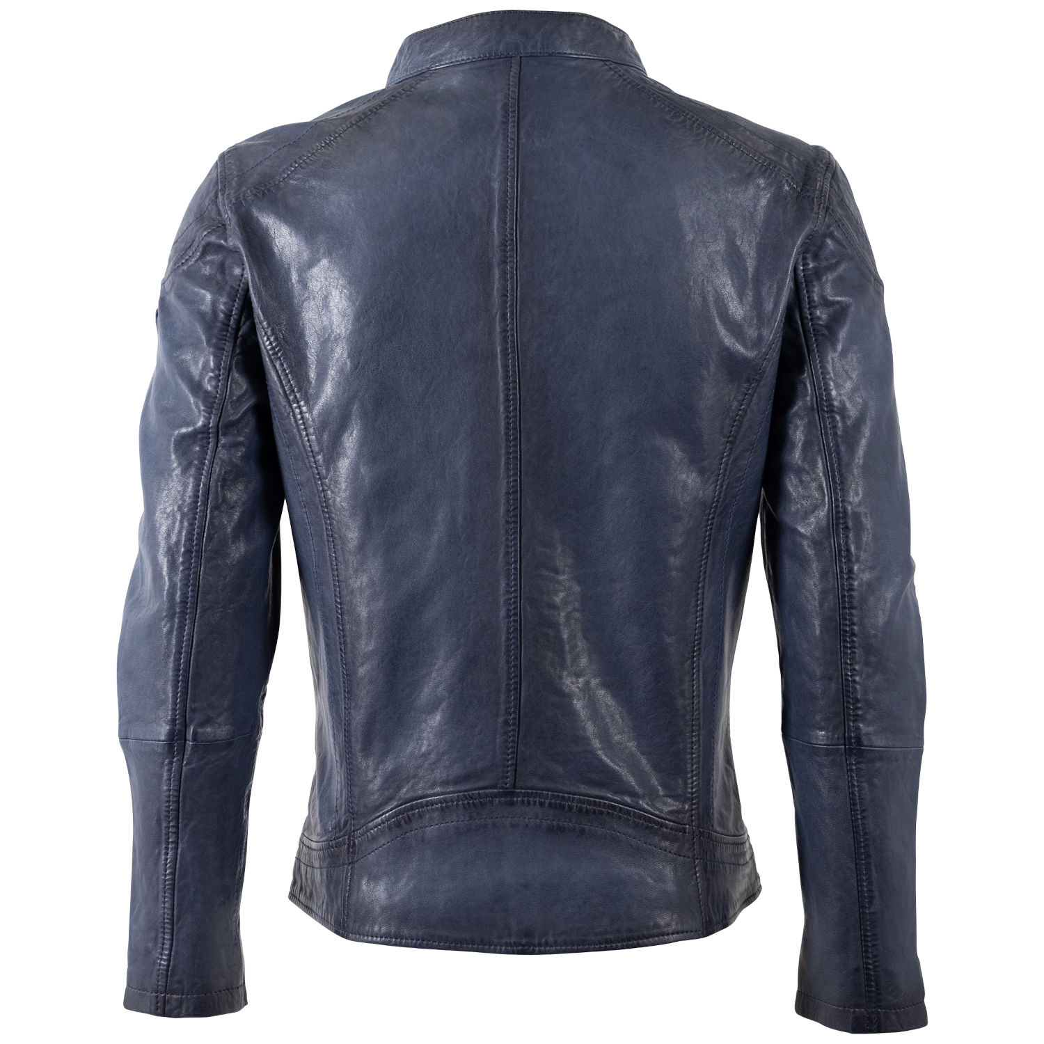 geacă de piele biker bărbați Mauritius MMBaydo albastră cu guler stand-up