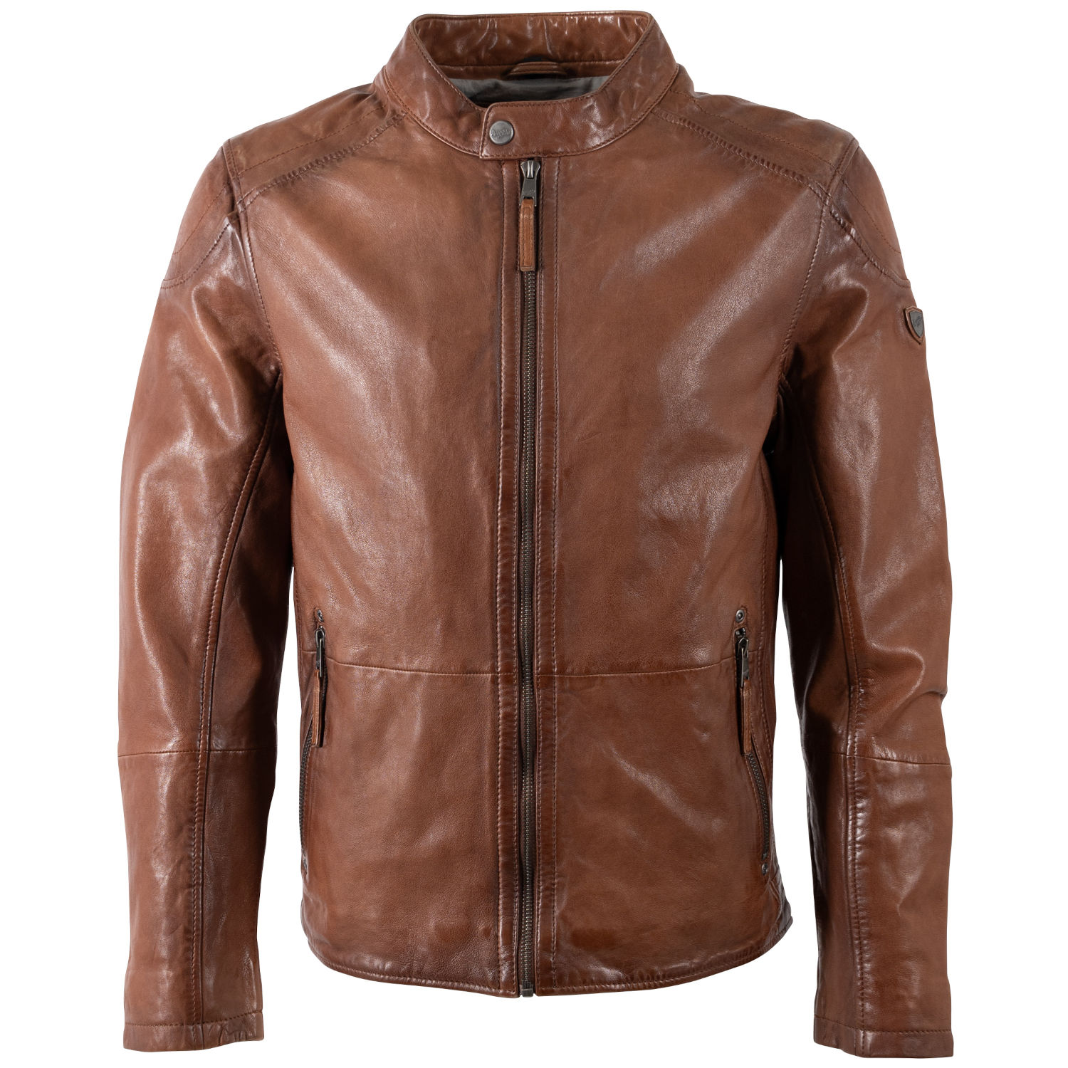 geaca de piele barbati Mauritius MMBaydo coniac regular fit stil biker