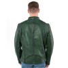 geacă biker bărbați Mauritius MMBaydo verde din piele naturală cu guler stand-up și fermoar