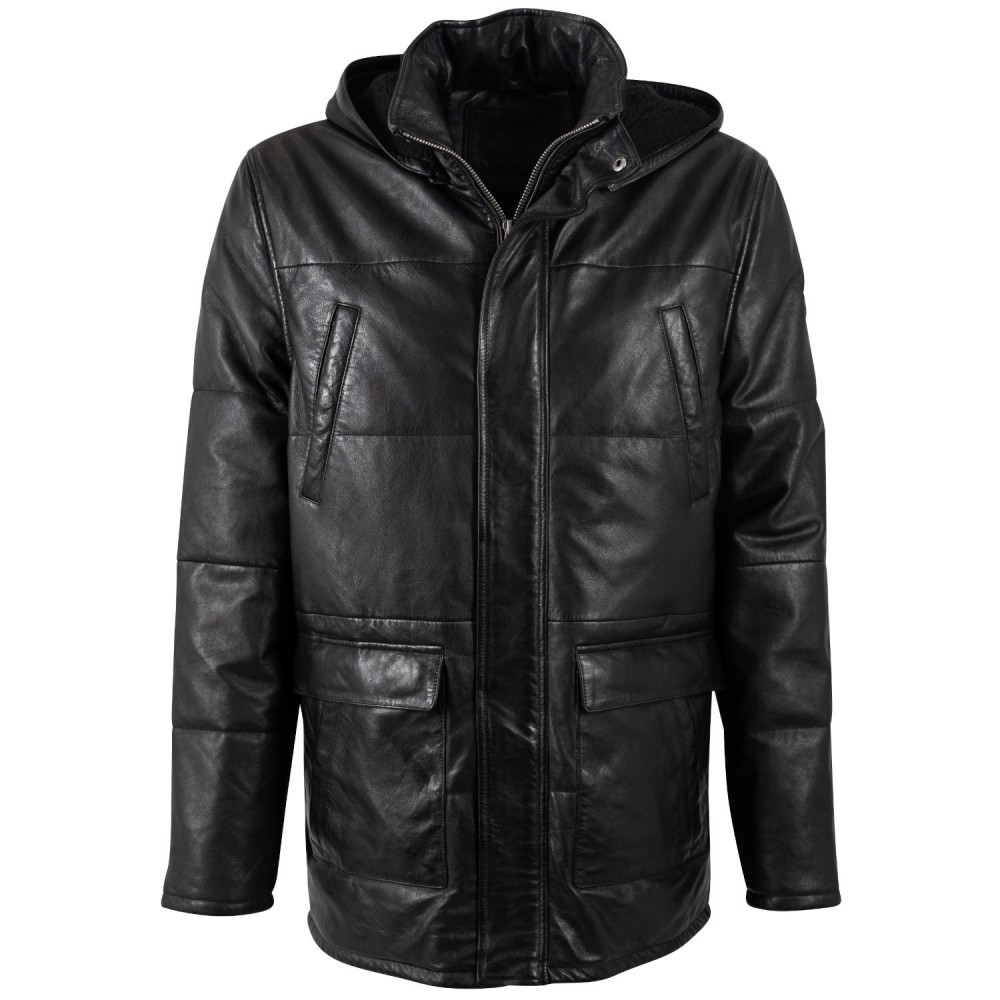 Geaca Lunga de Iarna din Piele Barbati Mauritius Antracit Inchis MMBelous - readytowear