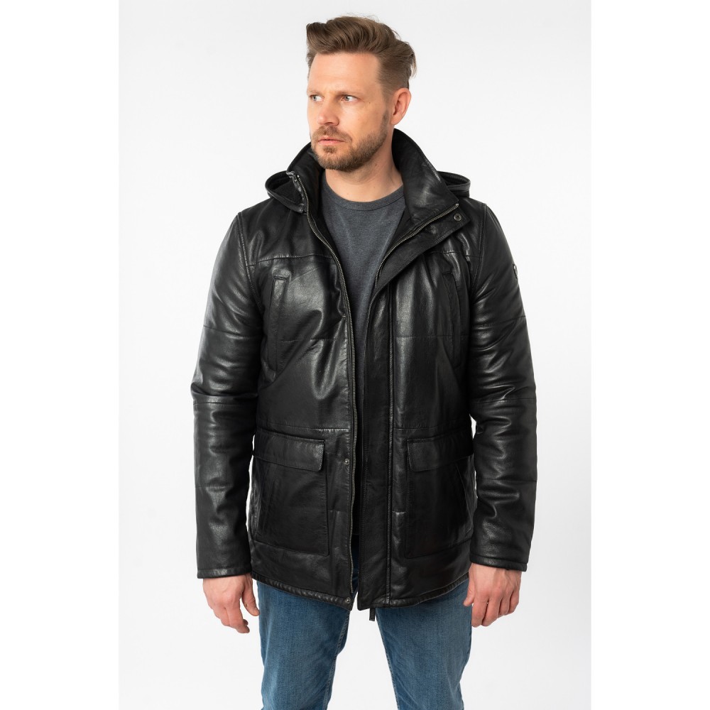 Geaca Lunga de Iarna din Piele Barbati Mauritius Antracit Inchis MMBelous - readytowear