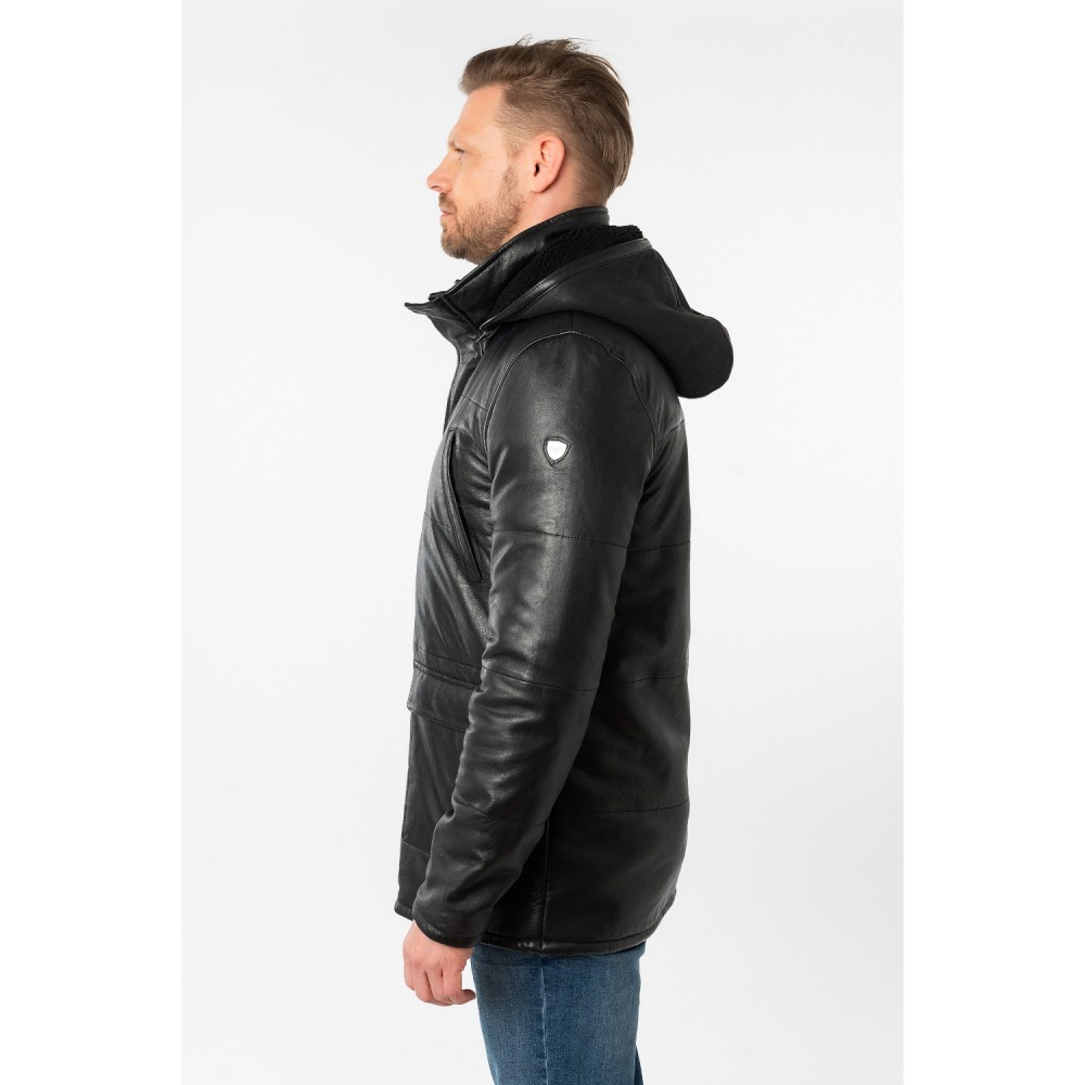 Geaca Lunga de Iarna din Piele Barbati Mauritius Antracit Inchis MMBelous - readytowear