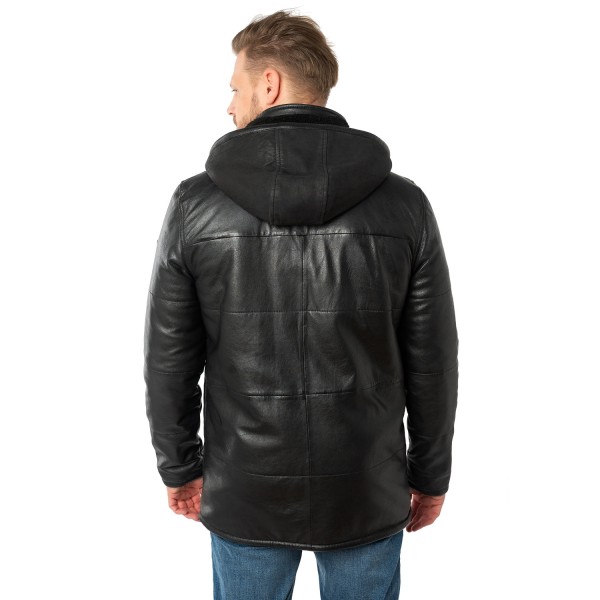 Geaca Lunga de Iarna din Piele Barbati Mauritius Antracit Inchis MMBelous