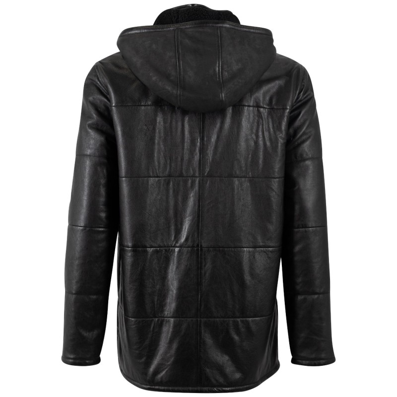 Geaca Lunga de Iarna din Piele Barbati Mauritius Antracit Inchis MMBelous – Black Friday