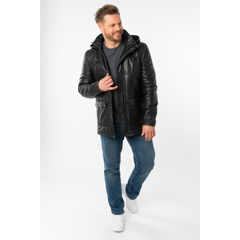 Geaca Lunga de Iarna din Piele Barbati Mauritius Antracit Inchis MMBelous – Black Friday