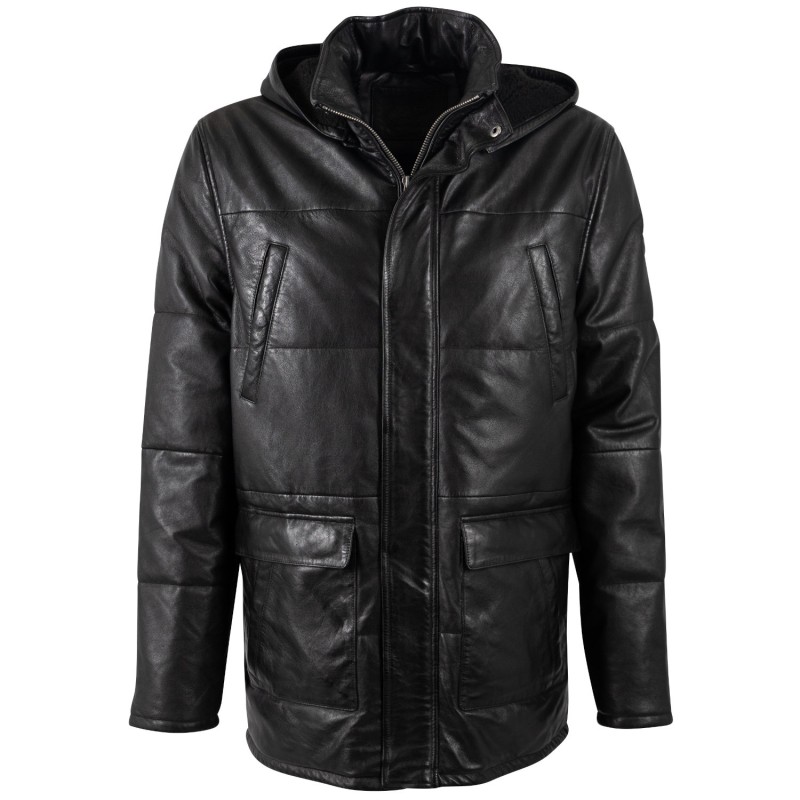 Geaca Lunga de Iarna din Piele Barbati Mauritius Antracit Inchis MMBelous – Geci de Piele