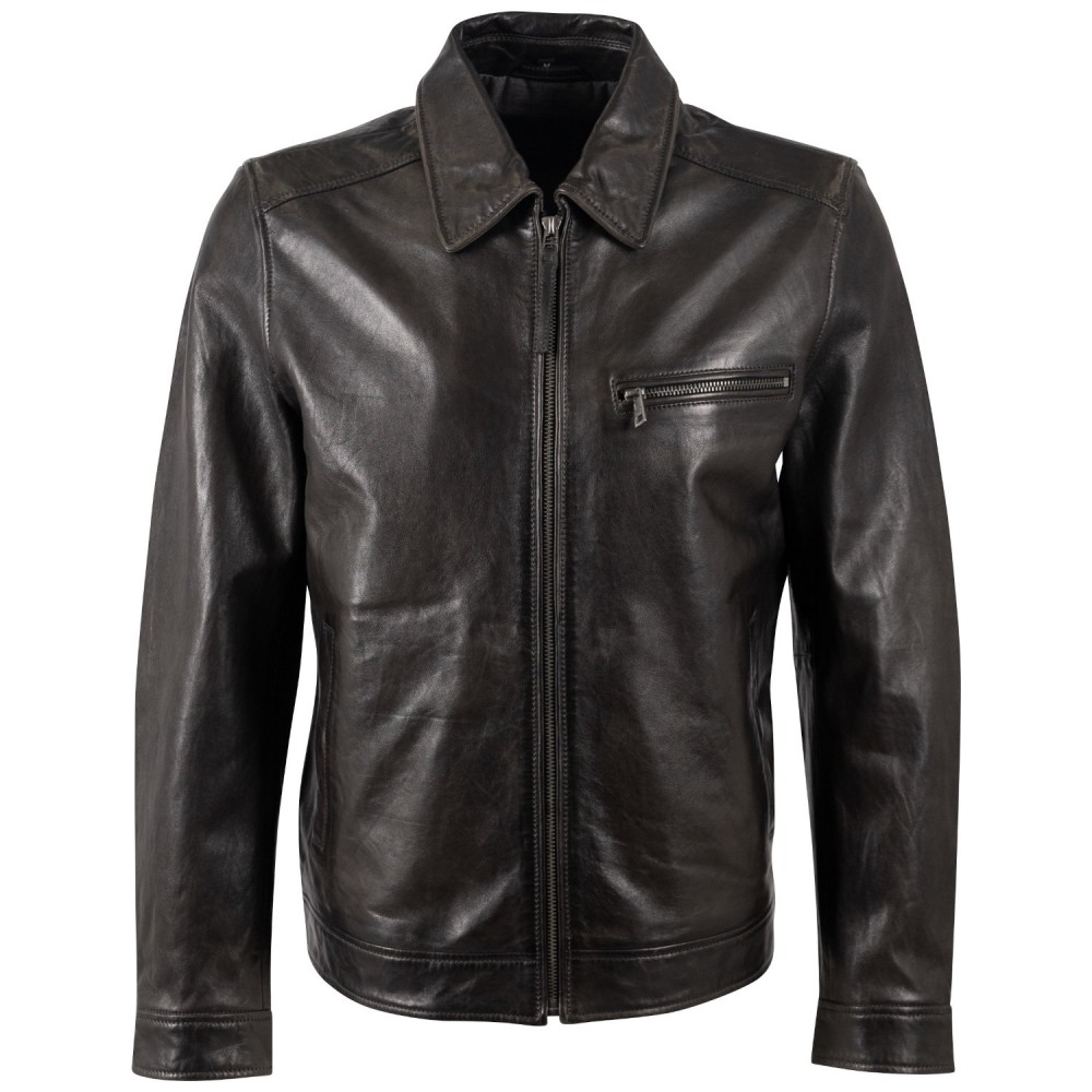Geaca de Piele Barbati Mauritius Antracit Inchis MMBerink