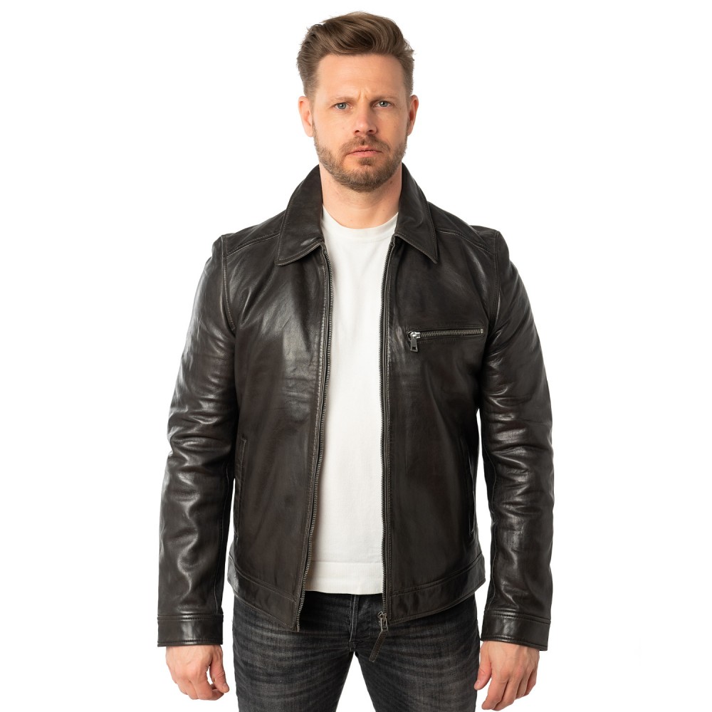 Geaca de Piele Barbati Mauritius Antracit Inchis MMBerink