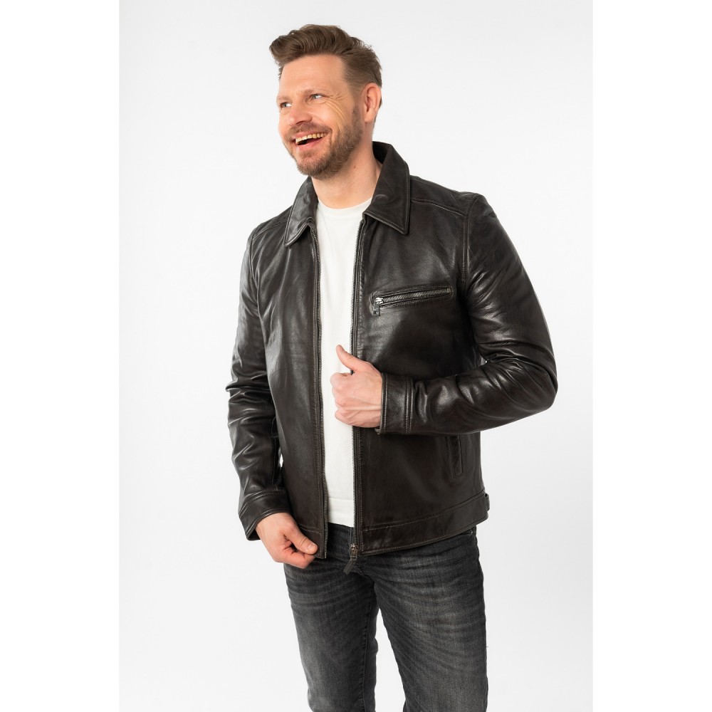 Geaca de Piele Barbati Mauritius Antracit Inchis MMBerink