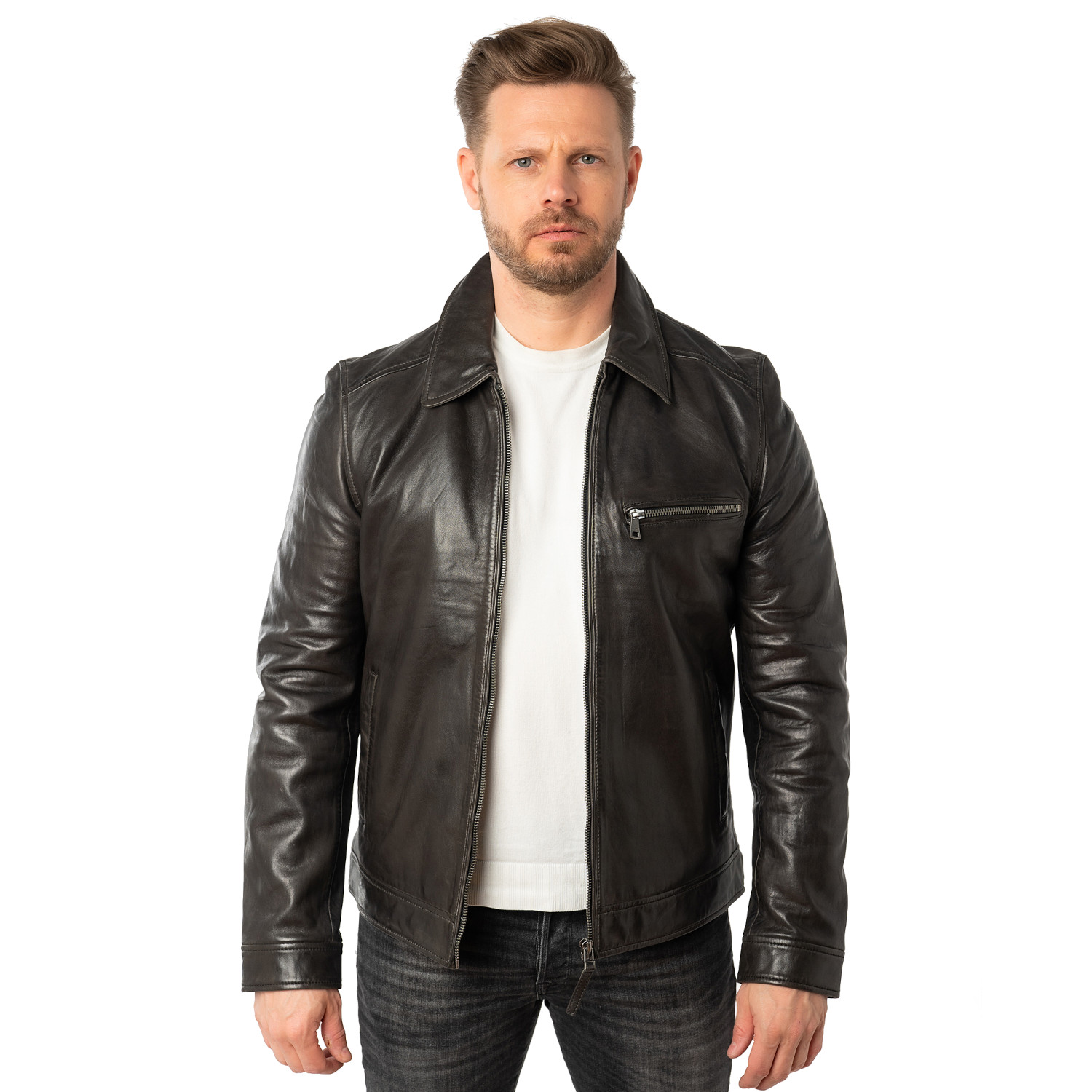 Geacă de piele bărbați Mauritius MMBerink antracit închis Geacă de piele pentru bărbați Mauritius MMBerink, culoare antracit închis, din piele naturală de miel