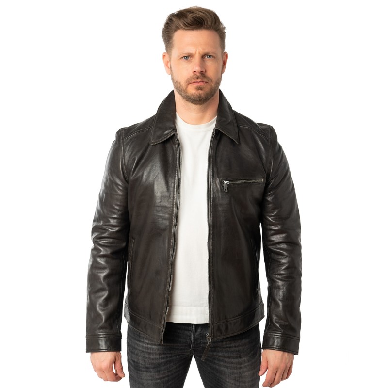 Geaca de Piele Barbati Mauritius Antracit Inchis MMBerink – Geci de Piele