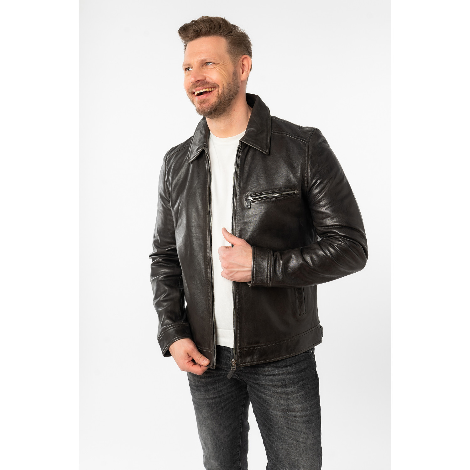 Geacă de piele bărbați Mauritius MMBerink antracit închis Geacă de piele pentru bărbați Mauritius MMBerink, culoare antracit închis, din piele naturală de miel