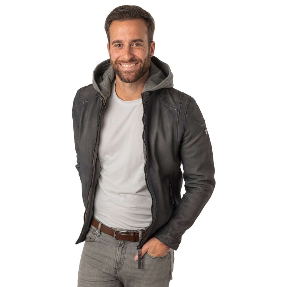 Geaca de Piele Barbati Mauritius Albastru/Gri MMBero - readytowear.ro