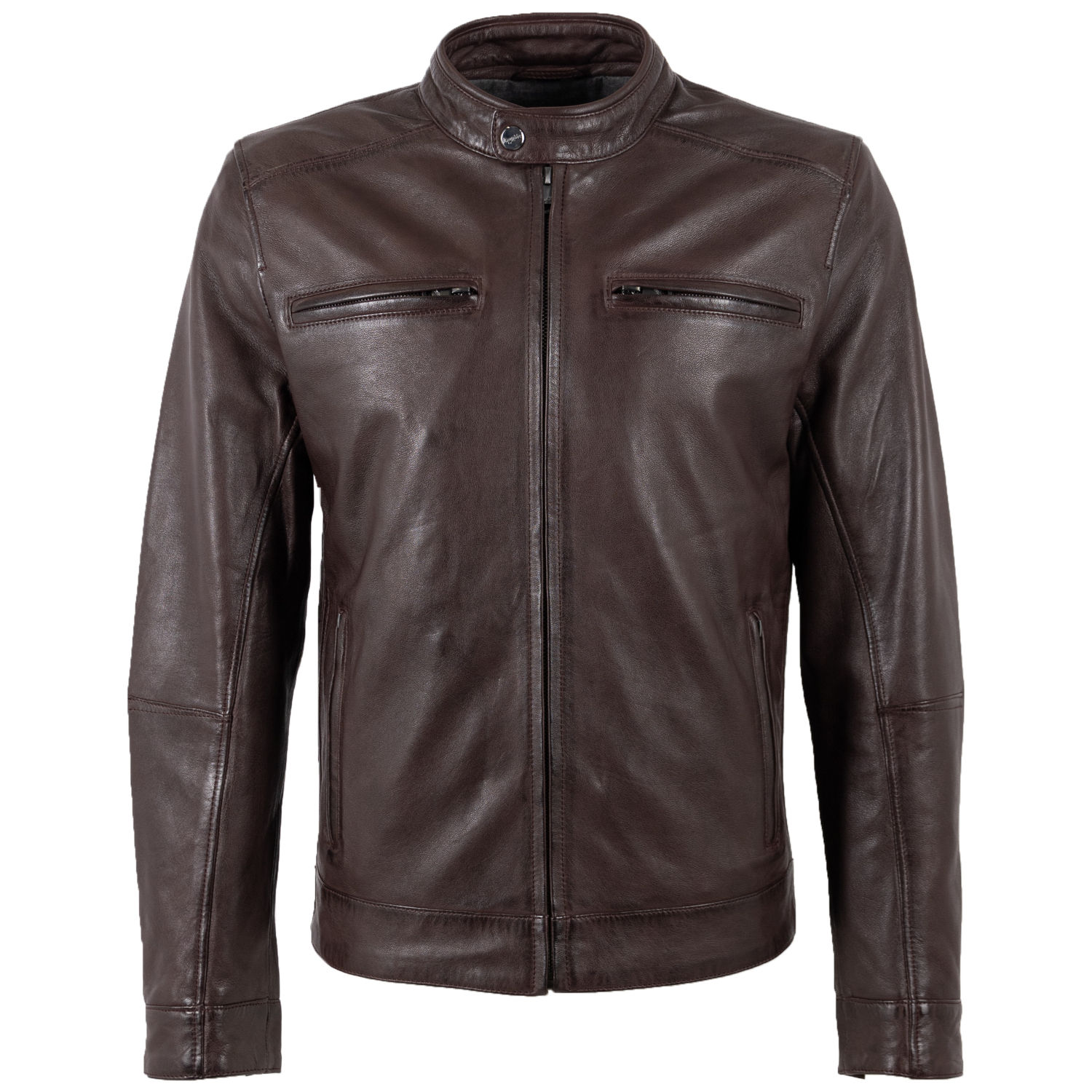 Geacă de Piele Bărbați Mauritius MMBlaco Maro Închis Regular Fit Stil Biker