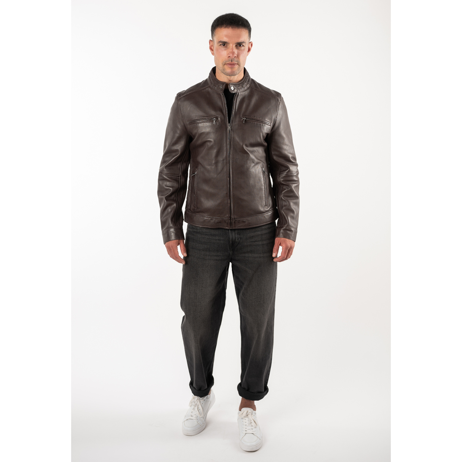Geacă de Piele Bărbați Mauritius MMBlaco Maro Închis Regular Fit Stil Biker