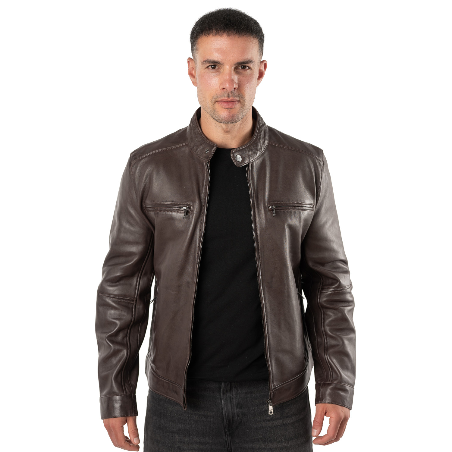 Geacă de Piele Bărbați Mauritius MMBlaco Maro Închis Regular Fit Stil Biker