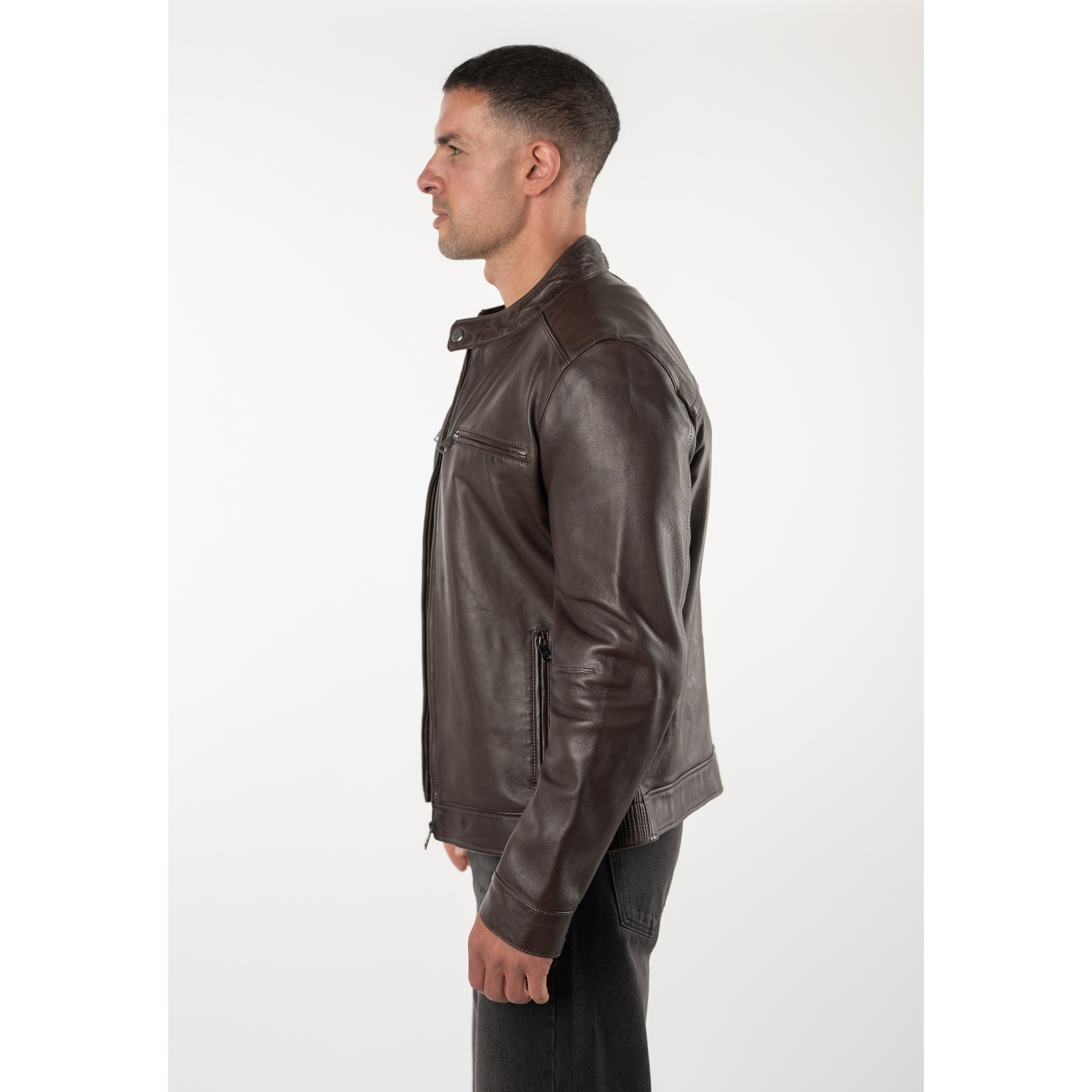 Geacă de Piele Bărbați Mauritius MMBlaco Maro Închis Regular Fit Stil Biker