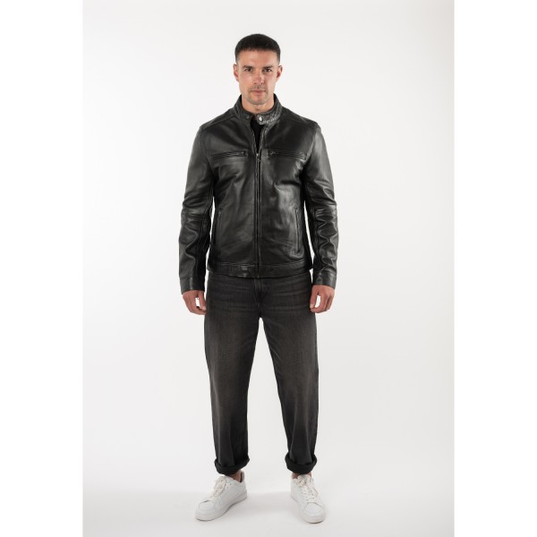 Geacă de Piele Bărbați Mauritius MMBlaco Neagră Regular Fit Stil Biker — fotografia 5