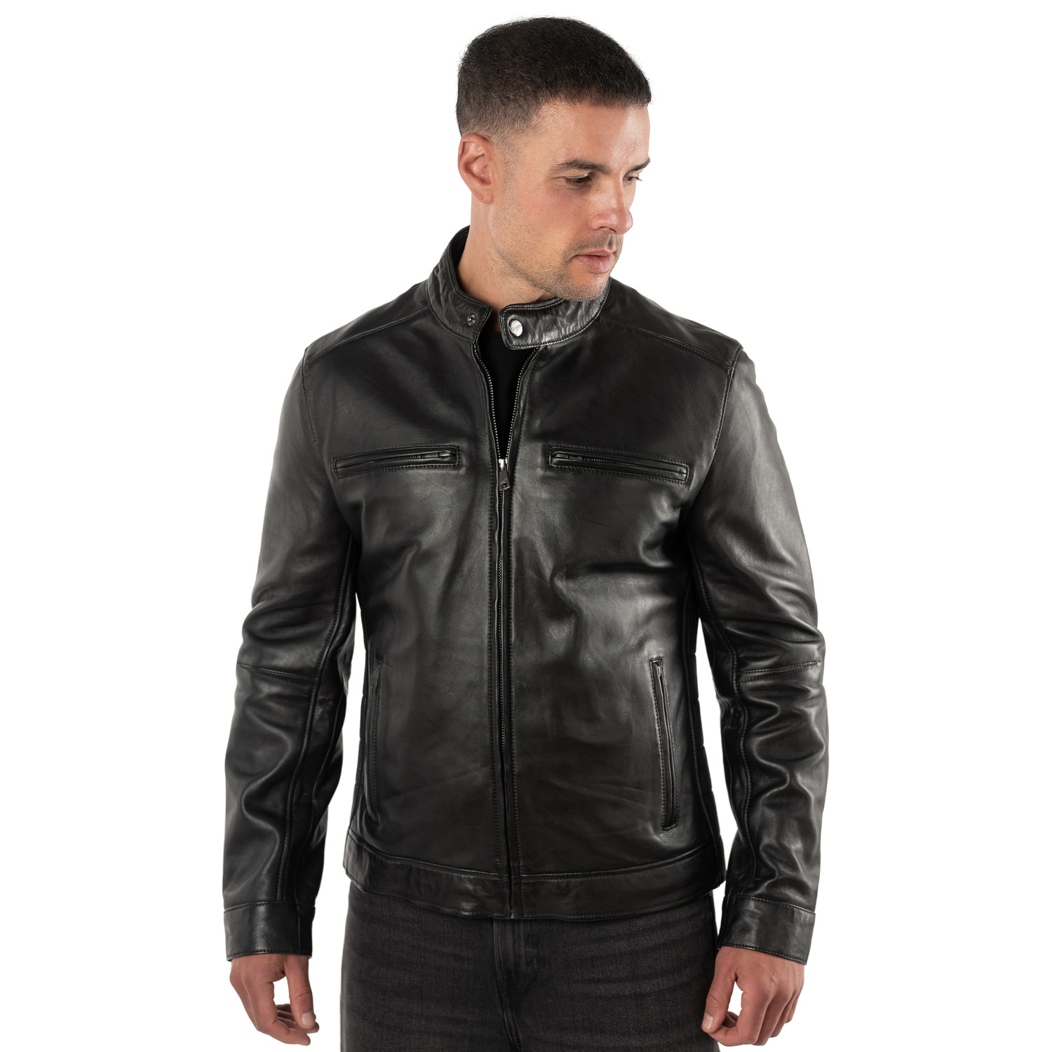 Mauritius MMBlaco - Geacă de Piele Bărbați Neagră - Regular Fit, Stil Biker Geacă de Piele Bărbați Mauritius MMBlaco Neagră Regular Fit Stil Biker