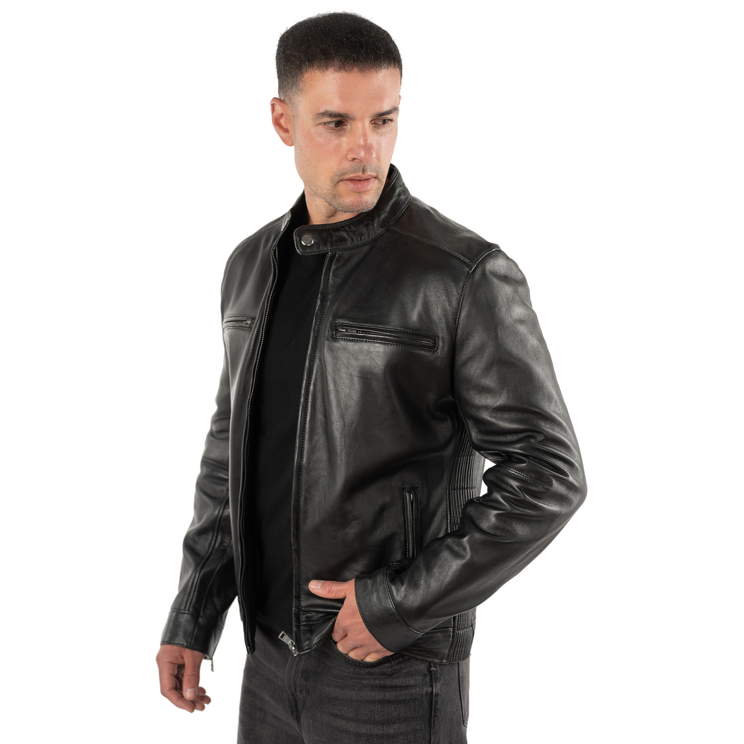 Mauritius MMBlaco - Geacă de Piele Bărbați Neagră - Regular Fit, Stil Biker Geacă de Piele Bărbați Mauritius MMBlaco Neagră Regular Fit Stil Biker
