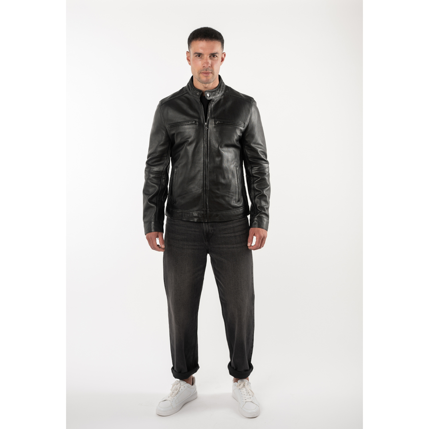 Mauritius MMBlaco - Geacă de Piele Bărbați Neagră - Regular Fit, Stil Biker Geacă de Piele Bărbați Mauritius MMBlaco Neagră Regular Fit Stil Biker