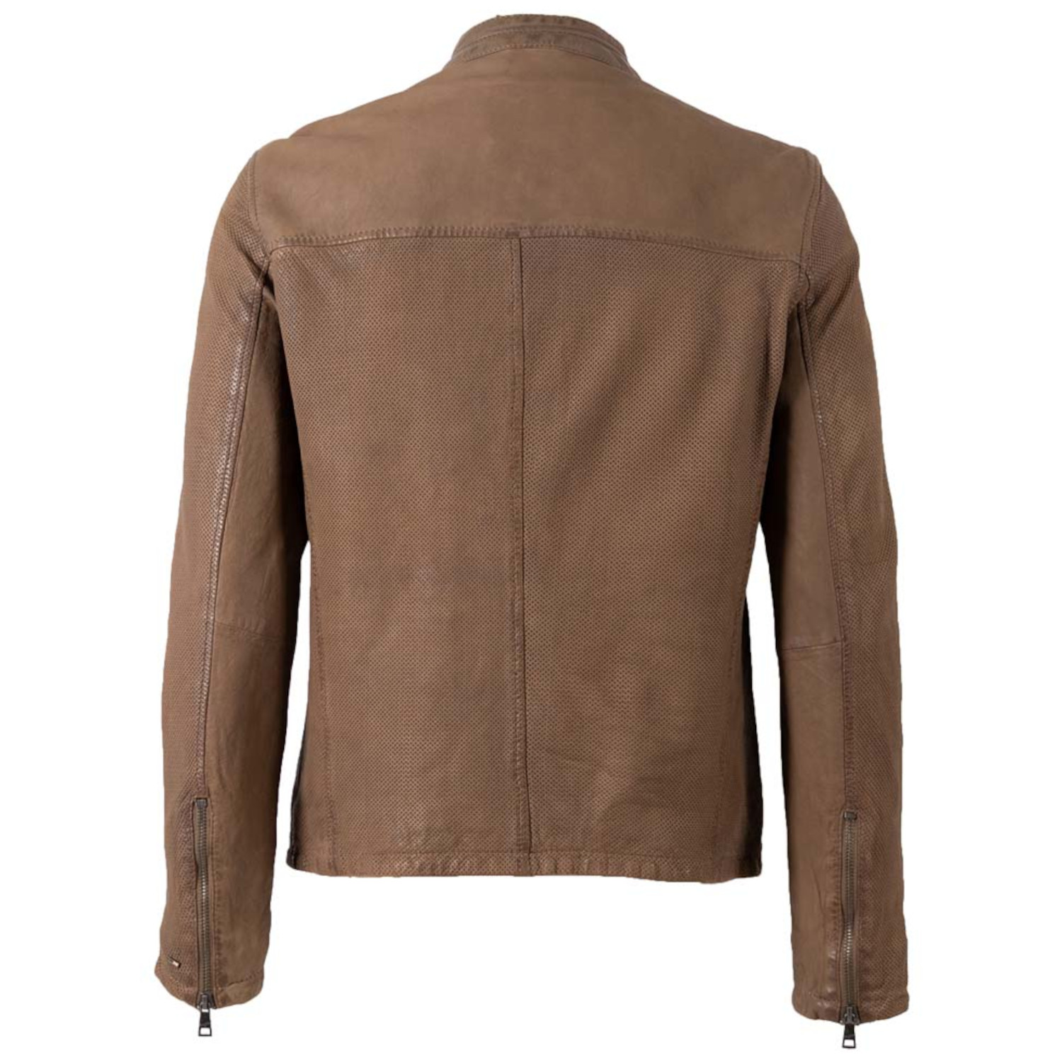 Geacă de piele bărbați maro deschis Mauritius MMBodro regular fit cu textură perforată