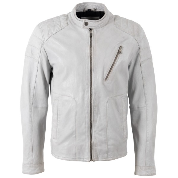 Geaca de Piele Barbati Mauritius Alb Murdar MMBolson