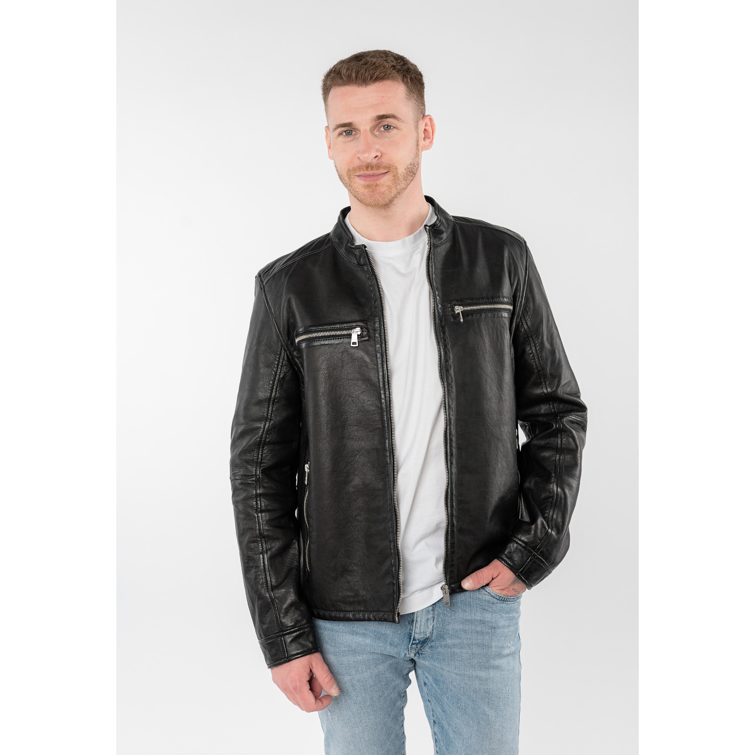 Geaca de Piele Barbati Mauritius Neagra MMBounto – Geci de Piele