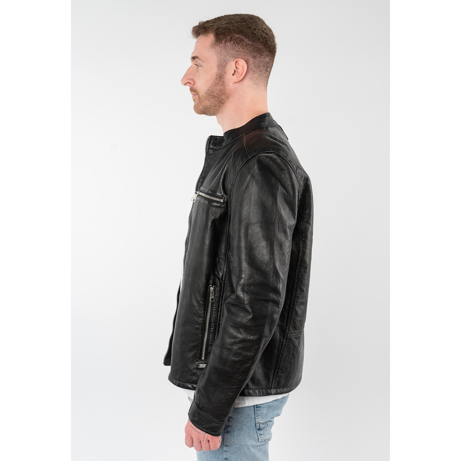 Geaca de Piele Barbati Mauritius Neagra MMBounto – Geci de Piele