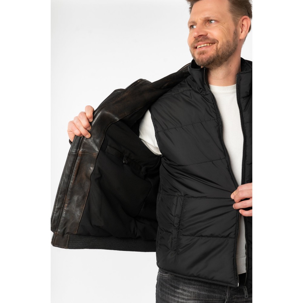 Geaca de Piele 2 in 1 Barbati Mauritius Negru Vintage MMBromu