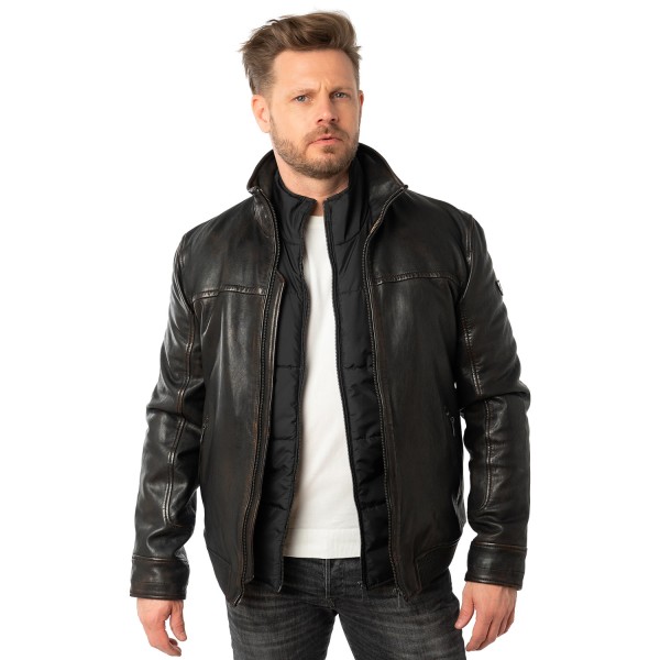 Geaca de Iarna din Piele 2 in 1 Barbati Mauritius Negru Vintage MMBromu