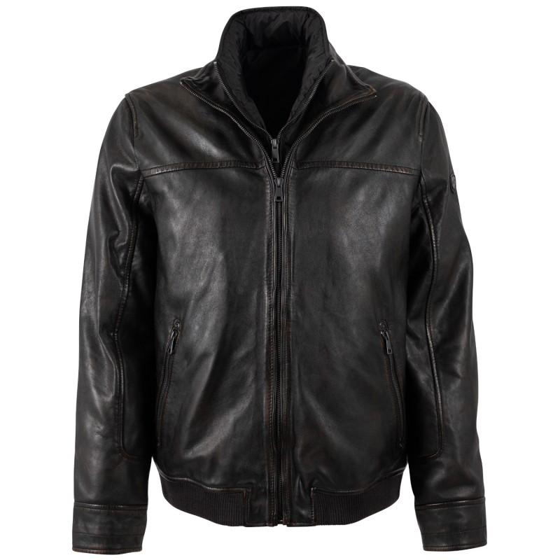 Geaca de Iarna din Piele 2 in 1 Barbati Mauritius Negru Vintage MMBromu – Geci de Piele