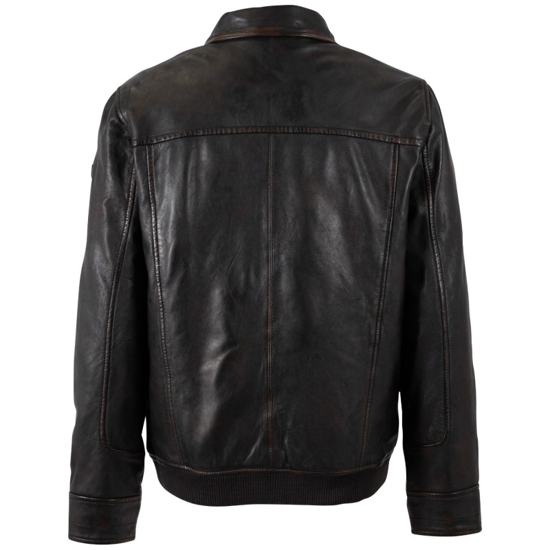 Geaca de Iarna din Piele 2 in 1 Barbati Mauritius Negru Vintage MMBromu – Geci de Piele