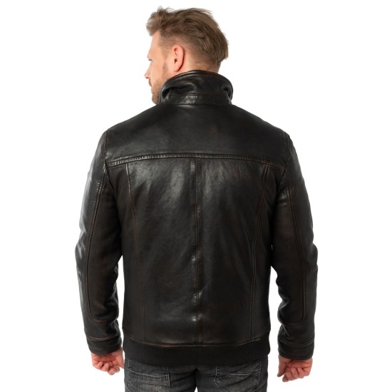 Geaca de Iarna din Piele 2 in 1 Barbati Mauritius Negru Vintage MMBromu Geaca de Iarna din Piele 2 in 1 Barbati Mauritius Negru Vintage MMBromu