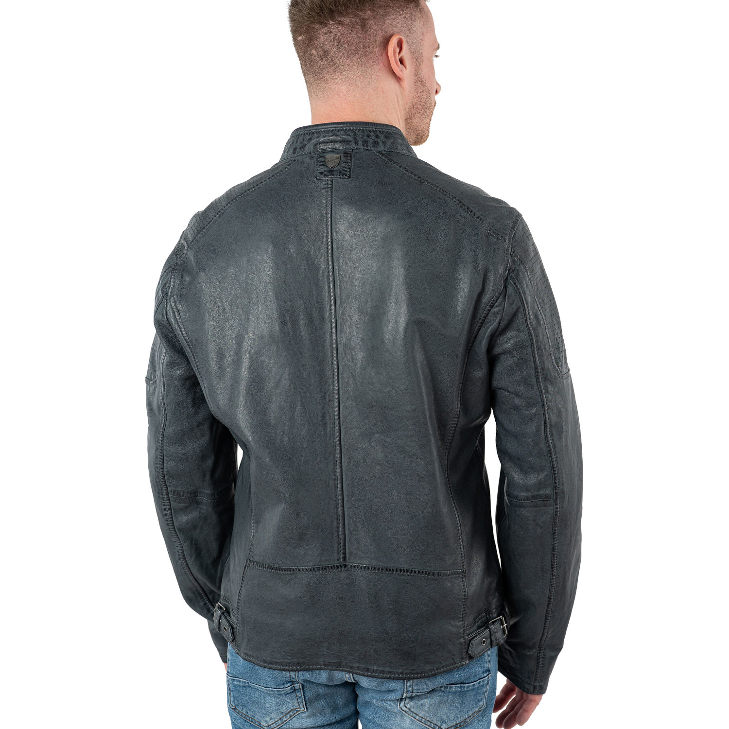 geacă de piele bărbați Mauritius MMBroum albastru închis stil biker