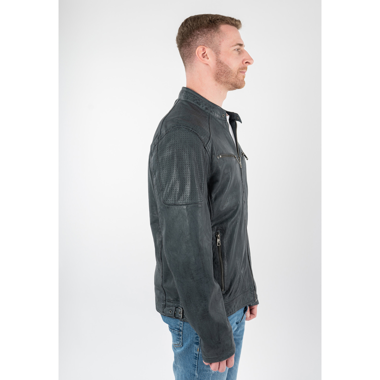 geacă de piele bărbați Mauritius MMBroum albastru închis stil biker