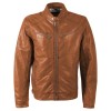 geacă de piele bărbați Mauritius MMBroum coniac stil biker cu detalii perforate