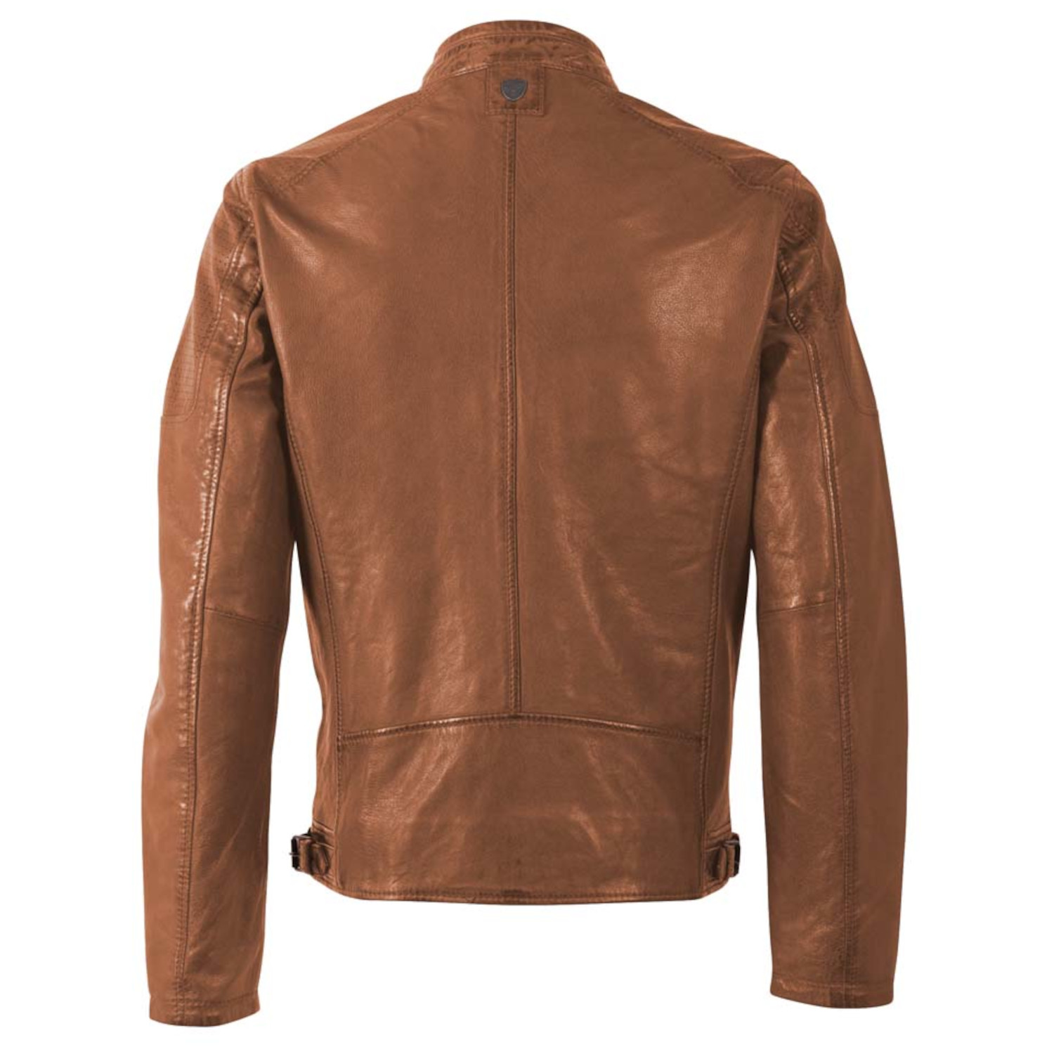 geacă de piele bărbați Mauritius MMBroum coniac stil biker cu detalii perforate