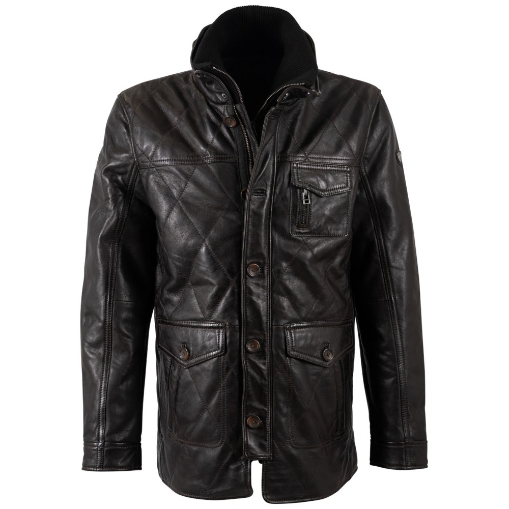 Geaca Lunga de Piele Barbati Mauritius Maro Inchis MMCassimo