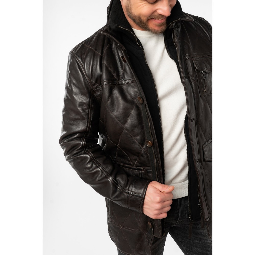 Geaca Lunga de Piele Barbati Mauritius Maro Inchis MMCassimo