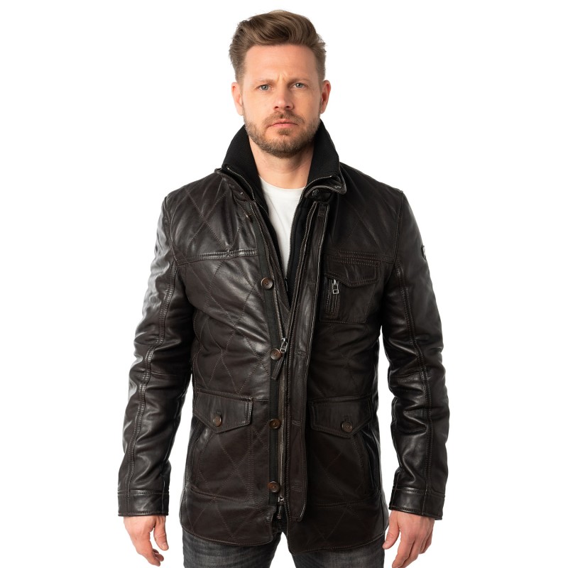 Geaca Lunga de Piele Barbati Mauritius Maro Inchis MMCassimo – Geci de Piele